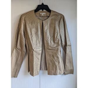 Yvonne Marie Women's Gold Leather Long Sleeve Open Front Jacket Size M